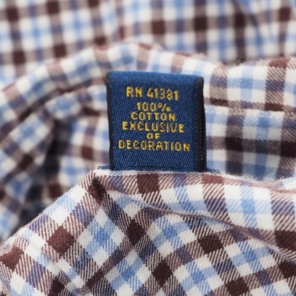 Ralph Lauren Shirt Mens Large Brown Blue White Check Long Sleeve Button Down - Picture 8 of 9